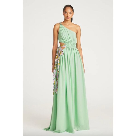 AMUR Zela One Shoulder Tie Waist Gown Fresh Mint Womens Size 6 - Picture 1 of 13